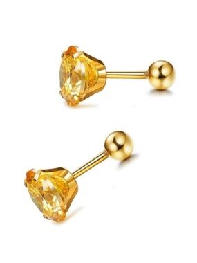 Gold Yellow CZ Barbell Earrings – 20G 5mm